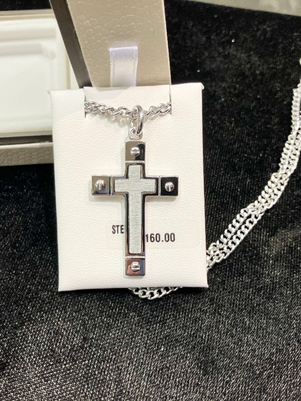 Silver Cross Pendant And Steel Chain